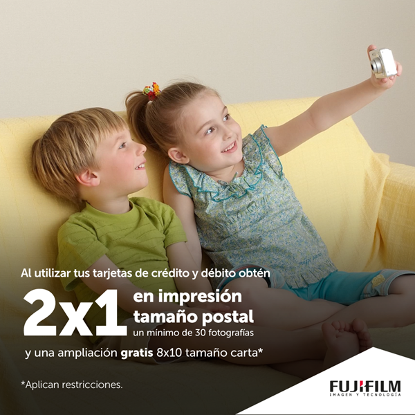 Foto de 2x1 en impresión de fotos tamaño postal en Fujifilm.