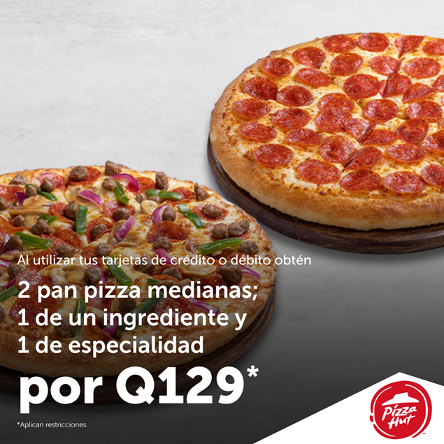 Foto de 2 pan pizza medianas por Q129 en Pizza Hut