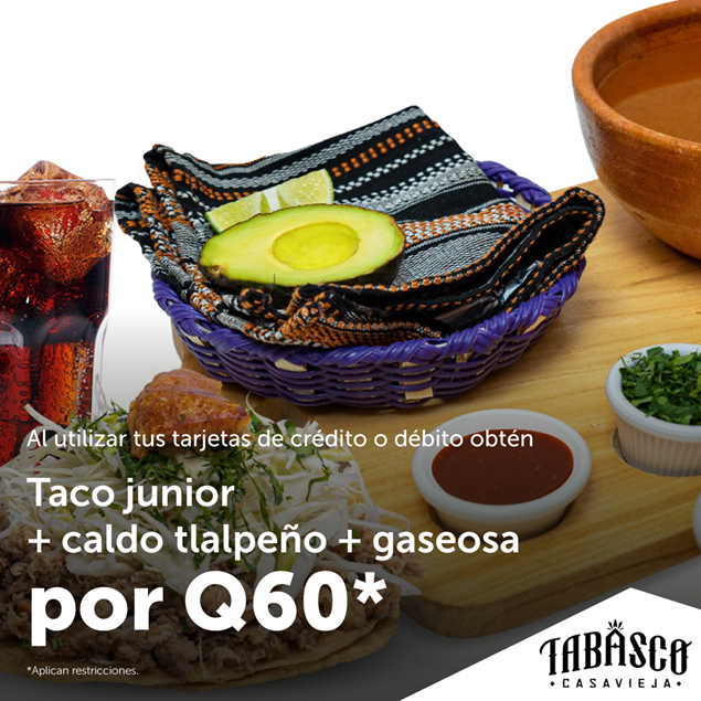 Foto de Taco junior + caldo tlalpeño + gaseosa por Q60. en Tabasco Casa vieja.