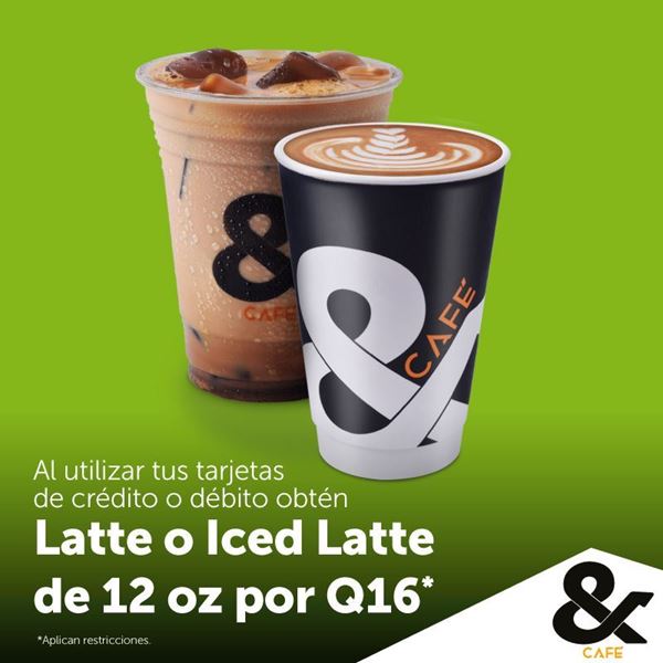 Foto de Latte o Iced Latte de 12 oz por Q16 en & Cafe.