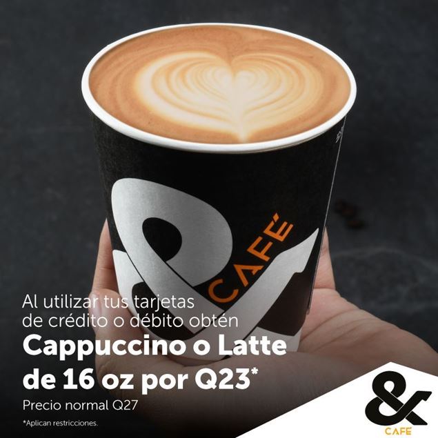 Foto de Cappuccino o Latte de 16 oz por Q23 en & Cafe.