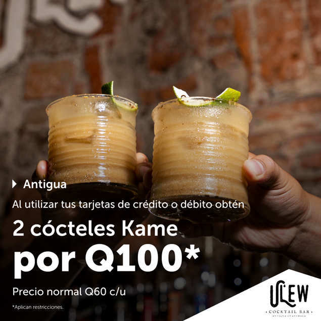 Foto de 2 cócteles Kame por Q100 en Ulew.