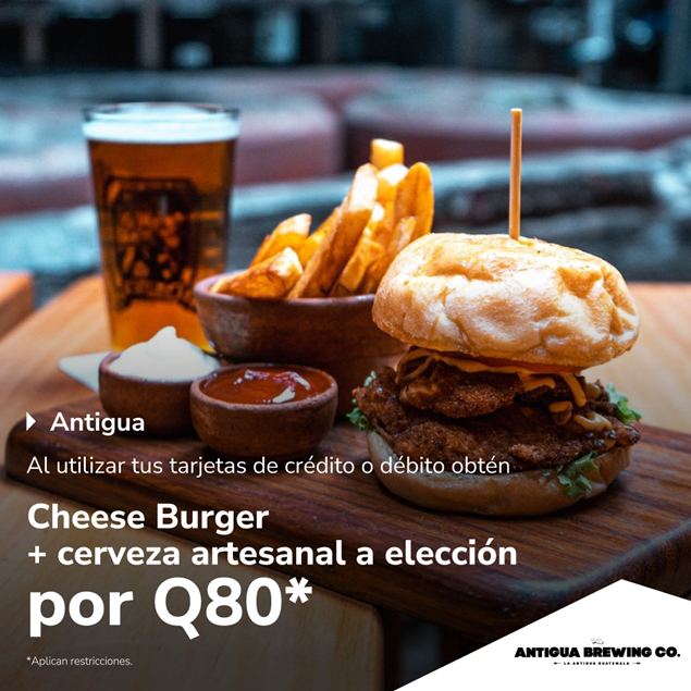 Foto de Cheese Burger + cerveza artesanal a elección por Q80 en ANTIGUA BREWING CO.
