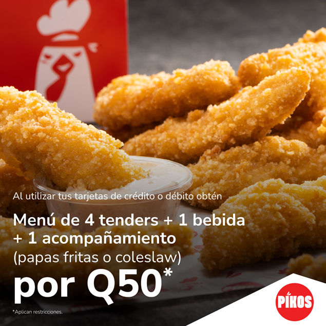 Foto de Menú de 4 tenders + 1 bebida  + 1 acompañamiento por Q50 en PIKOS