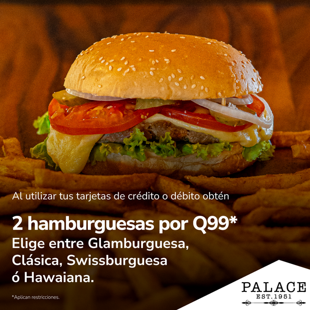 Foto de 2 hamburguesas por Q99 en Palace.