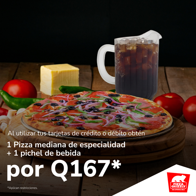 Foto de 1 Pizza mediana de especialidad + bebida por Q167 en Pizza Grizzly.
