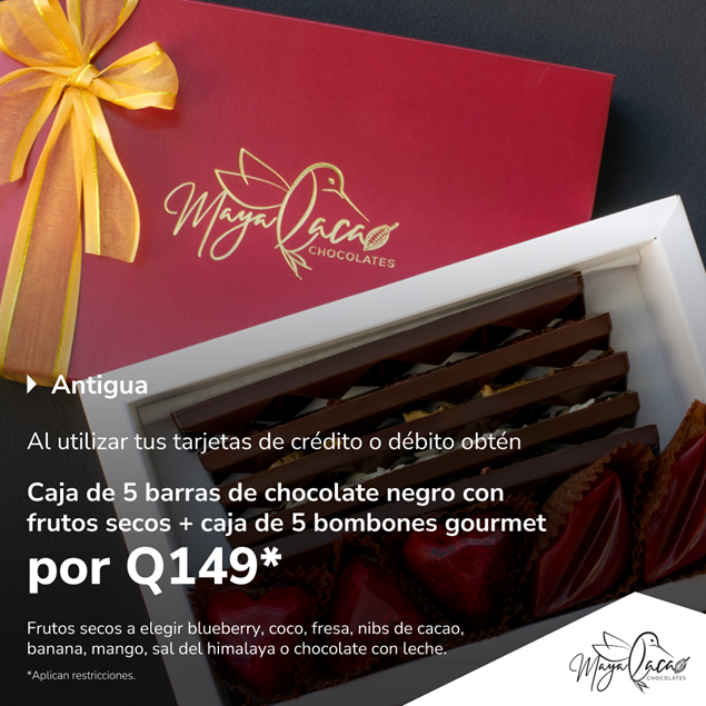 Foto de Caja de 5 chocolates negro + 5 bombones gourmet por Q.149 en Maya Cacao.