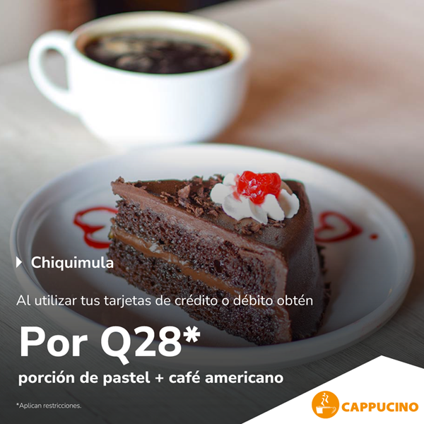 Foto de Porción de pastel + café americano por Q28 en CAPPUCINO