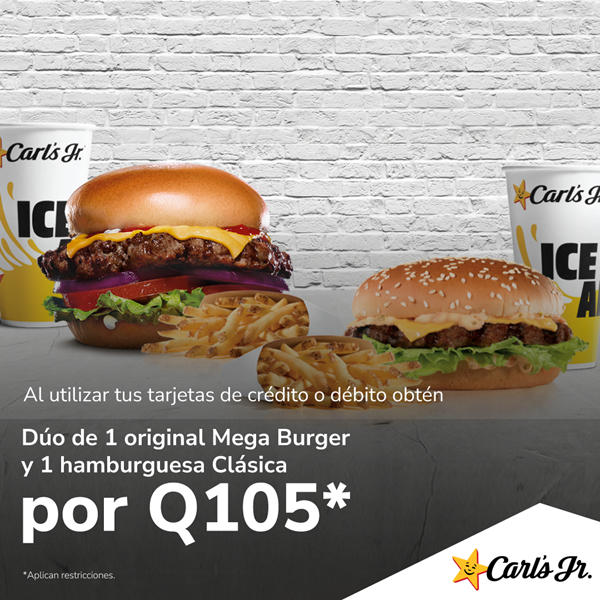 Foto de Dúo de hamburguesas: Mega Burguer + Clásica por Q105 en CARL´S JR.