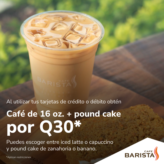 Foto de Café de 16 oz. + pound cake por Q30 en Cafe Barista.