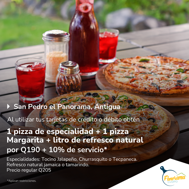 Foto de 2 Pizzas, Especialidad y Margarita + refresco natural en Panorama Cuatro.