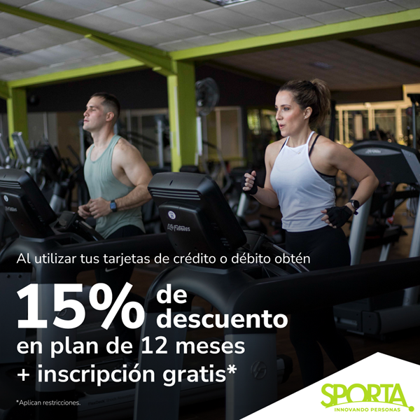 Foto de 15% de descuento, plan de 12 meses + inscripción gratis en Sporta.