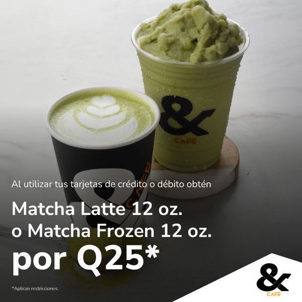 Foto de Matcha Latte 12 oz. o Matcha Frozen 12 oz. por Q25 en &Cafe.