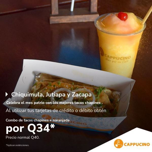 Foto de Combo de tacos chapines + naranjada por Q34 en Cappucino.