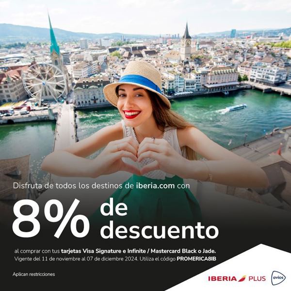 Foto de 8% de descuento al comprar tus vuelos en Iberia con tus tarjetas Promerica