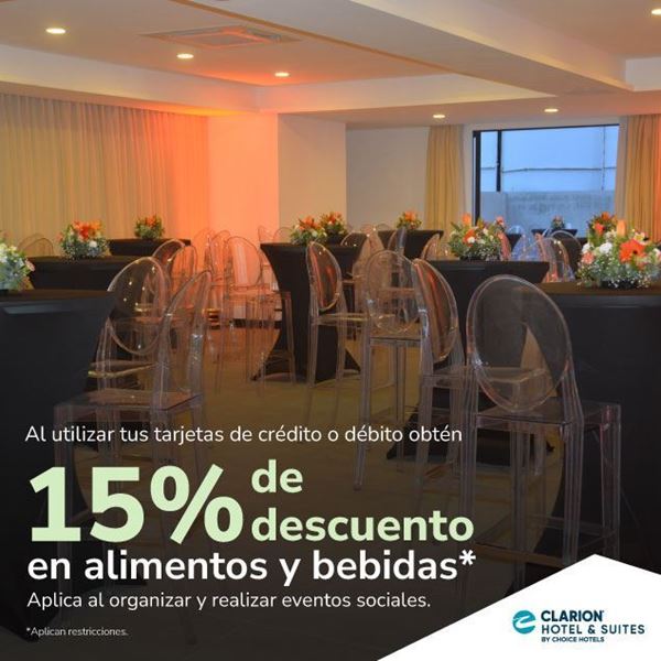 Foto de 15% de descuento en alimentos y bebidas en CLARION HOTEL Y SUITES.