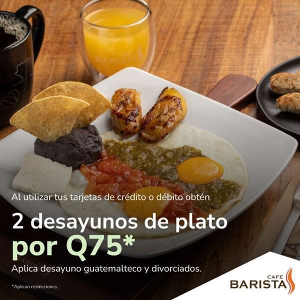 Foto de 2 desayunos de plato por Q75 en CAFÉ BARISTA.