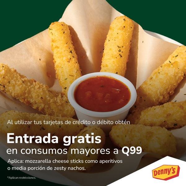 Foto de Entrada gratis en consumos mayores a Q99.00 en DENNY´S.