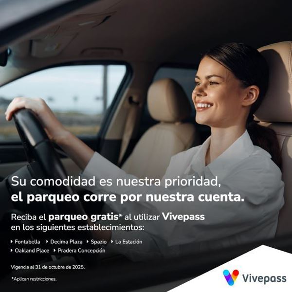 Foto de Vivepass gratis con sus tarjetas de crédito Jade en Fontabella, Décima Plaza, Spazio, La Estación, Oakland Place y Pradera Concepción.