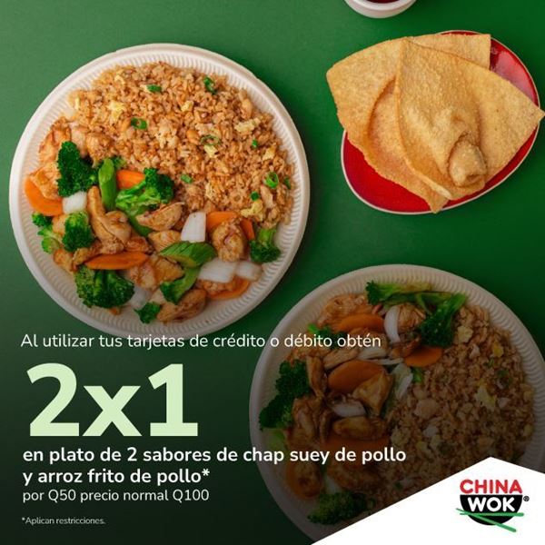 Foto de China wok: 2x1 en plato de 2 sabores de chap suey de pollo y arroz frito de pollo por Q50 precio normal Q100