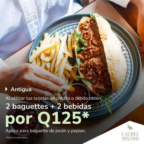 Foto de Laurel Bistro te da 2 baguettes + 2 bebidas por Q125