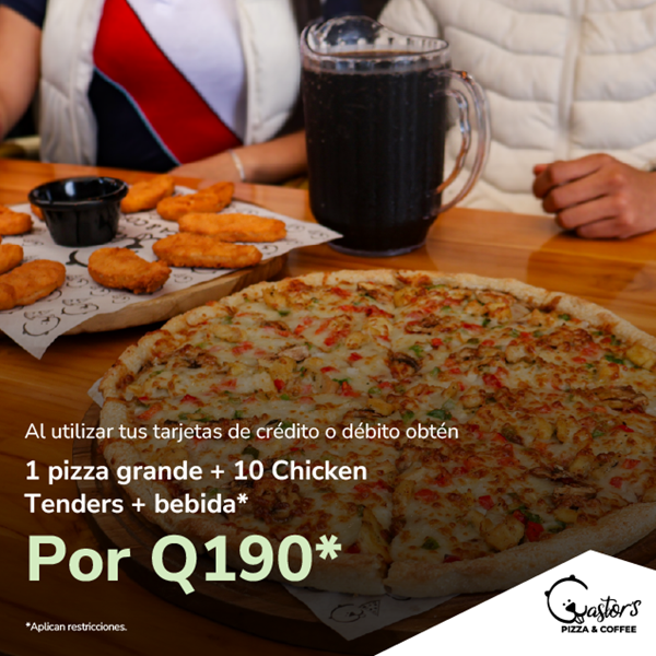Foto de 1 pizza grande + 10 Chicken Tenders en CASTOR´S PIZZA por Q190