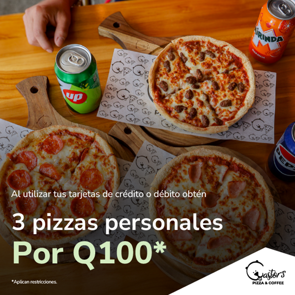 Foto de 3 pizzas personales en CASTOR´S PIZZA por Q100