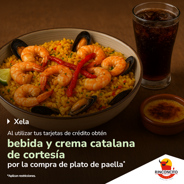Foto de El Rinconcito Español por plato de paella, bebida y crema catalana de cortesía
