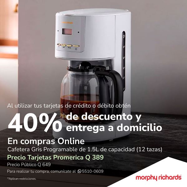 Foto de Morphy Richards Cafetera Gris Programable de 1.5L de capacidad (12 tazas). 40% de descuento y entrega a domicilio.