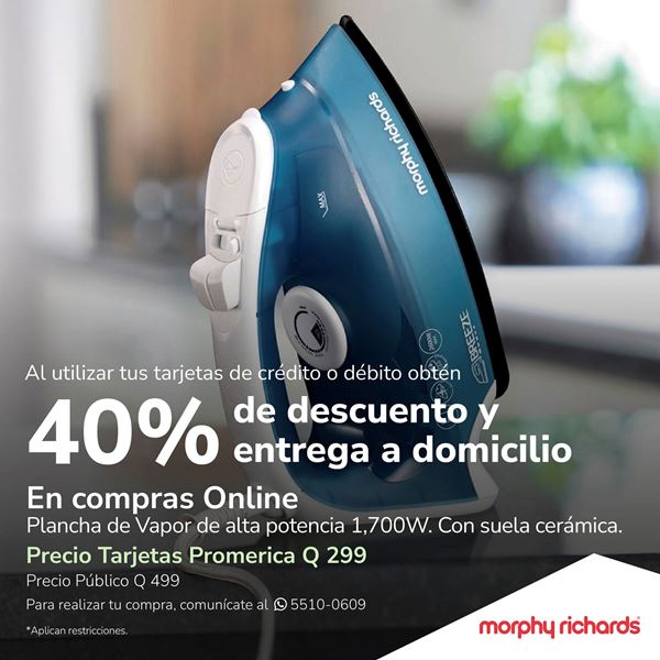 Foto de Morphy Richards Plancha de Vapor de alta potencia 1,700W. con suela cerámica. 40% de descuento y entrega a domicilio.