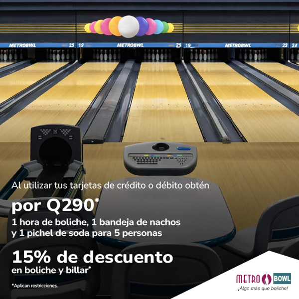 Foto de Por Q290 paquete para 5 personas o 15% de descuento en boliche y billar en Metro Bowl.