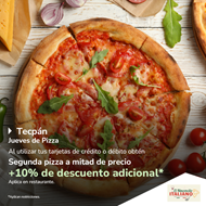 Foto de Rinconcito Italiano Tecpán te da la segunda pizza a mitad de precio y un 10% de descuento adicional en ordenes en el restaurante.