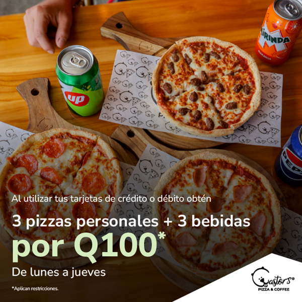 Foto de 3 pizzas + 3 gaseosas en CASTOR´S PIZZA