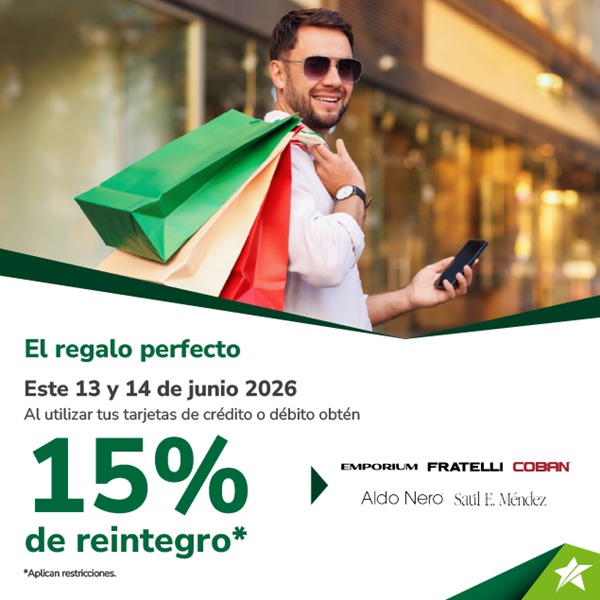 Foto de 15% de reintegro en Emporium, Fratelli Boutique, Calzado Cobán, Saúl E. Mendez y  Aldo Nero.