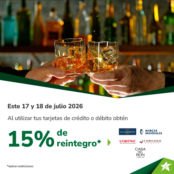Foto de 15% de reintegro en ALCAZAREN, MARCAS MUNDIALES, CORINNE, CORCHOS Y CASA DEL RON